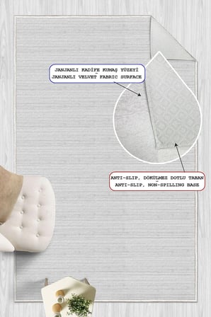 Modern Minimalist Yatay Çizgili Beyaz Dijital Baskılı Yıkanabilir Kaymaz Taban Salon Halısı Yolluk