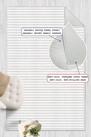 Minimalist İnce Yatay Çizgili Gri Dijital Baskılı Yıkanabilir Kaymaz Taban Salon Halısı Yolluk