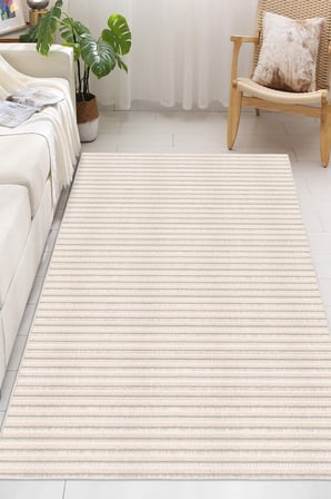 Minimalist İnce Yatay Çizgili Gri Dijital Baskılı Yıkanabilir Kaymaz Taban Salon Halısı Yolluk
