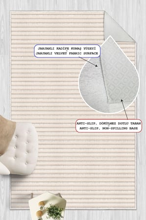 Minimalist İnce Yatay Çizgili Gri Dijital Baskılı Yıkanabilir Kaymaz Taban Salon Halısı Yolluk