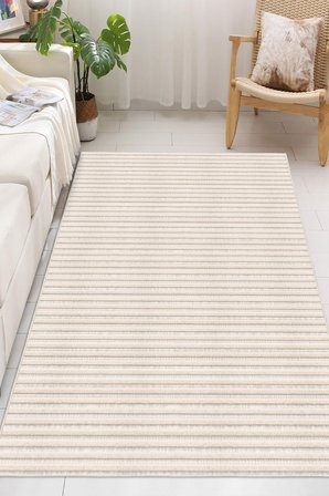 Minimalist İnce Yatay Çizgili Gri Dijital Baskılı Yıkanabilir Kaymaz Taban Salon Halısı Yolluk