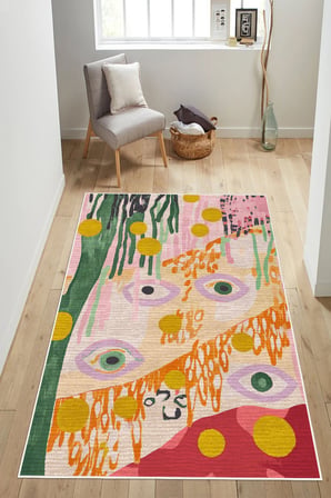 Modern Soyut Sanat Göz Figürlü Dijital Baskılı Yıkanabilir Kaymaz Taban Salon Halısı Yolluk