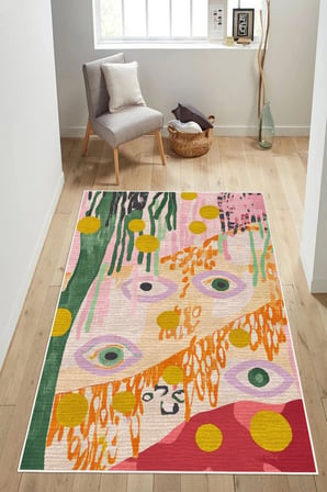 Modern Soyut Sanat Göz Figürlü Dijital Baskılı Yıkanabilir Kaymaz Taban Salon Halısı Yolluk