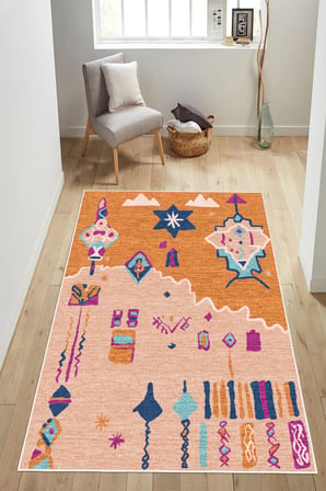 Bohem Figürlü Modern Sanat Temalı Dijital Baskılı Yıkanabilir Kaymaz Taban Salon Halısı Yolluk