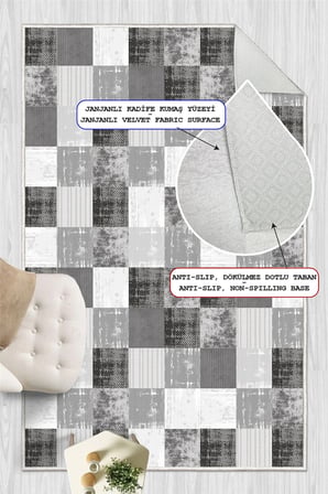 Modern Gri Desen Baskılı Kaymaz Yıkanabilir Salon Oturma Odası Mutfak Antre Halısı Yolluk