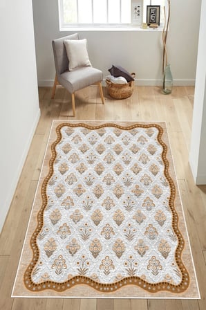Floral Desen Çerçeveli Baskılı Kaymaz Yıkanabilir Salon Oturma Odası Mutfak Antre Halısı Yolluk