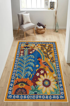Retro Stil Tropikal Desenli Dijital Baskılı Yıkanabilir Kaymaz Taban Salon Halısı Yolluk