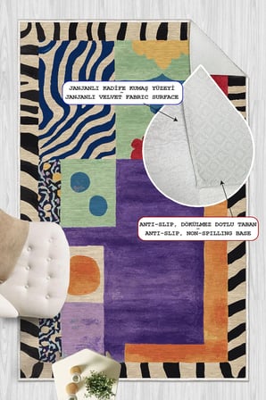 Modern Geometrik Desenli Dijital Baskılı Yıkanabilir Kaymaz Taban Salon Halısı Yolluk