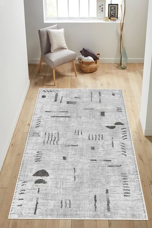 Modern Etnik Modern Çizgi Desenli Krem Dijital Baskılı Yıkanabilir Kaymaz Taban Salon Halısı Yolluk