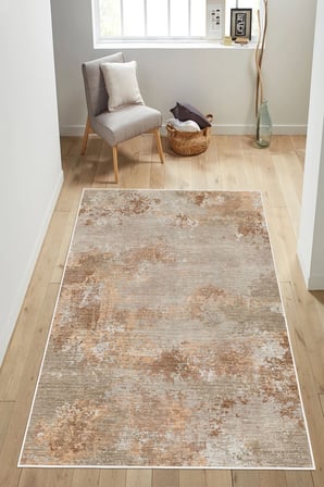 Modern Jüt Görünümlü Minimalist Krem Dijital Baskılı Yıkanabilir Kaymaz Taban Salon Halısı Yolluk