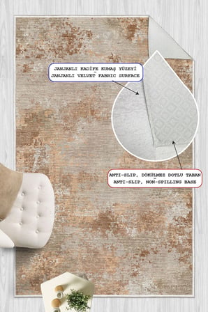 Modern Jüt Görünümlü Minimalist Krem Dijital Baskılı Yıkanabilir Kaymaz Taban Salon Halısı Yolluk