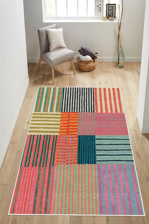 Retro Stil Modern Desenli Renkli Dijital Baskılı Yıkanabilir Kaymaz Taban Salon Halısı Yolluk