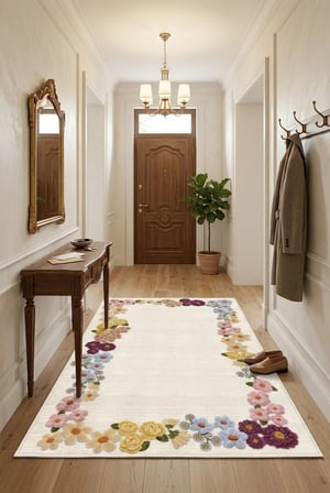 Floral Çerçeve Desen Baskılı Kaymaz Yıkanabilir Salon Oturma Odası Mutfak Balkon Halısı Yolluk