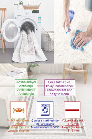 Etnik Çiçek Desenli Baskılı Kaymaz Yıkanabilir Salon Oturma Odası Mutfak Balkon Halısı Yolluk