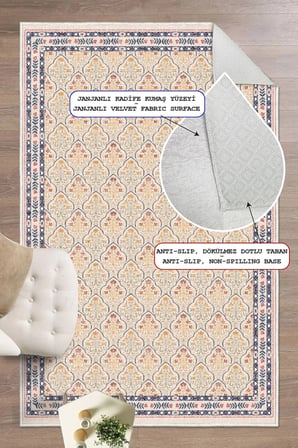 Çerçeveli Floral Desen Baskılı Kaymaz Yıkanabilir Salon Oturma Odası Mutfak Antre Halısı Yolluk