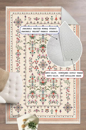 Floral Elegance Desen Baskılı Kaymaz Yıkanabilir Salon Oturma Odası Mutfak Balkon Halısı Yolluk