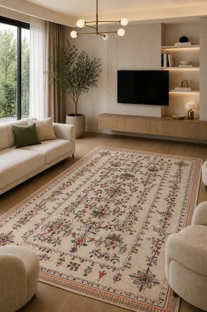 Floral Elegance Desen Baskılı Kaymaz Yıkanabilir Salon Oturma Odası Mutfak Balkon Halısı Yolluk
