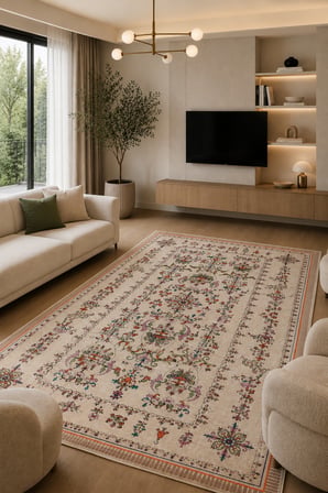 Floral Elegance Desen Baskılı Kaymaz Yıkanabilir Salon Oturma Odası Mutfak Balkon Halısı Yolluk
