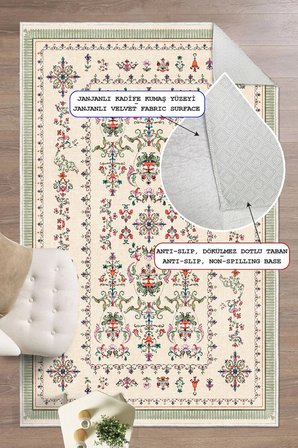Floral Elegance Desen Baskılı Kaymaz Yıkanabilir Salon Oturma Odası Mutfak Balkon Halısı Yolluk
