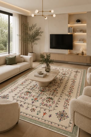 Floral Elegance Desen Baskılı Kaymaz Yıkanabilir Salon Oturma Odası Mutfak Balkon Halısı Yolluk