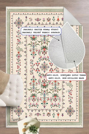 Floral Elegance Desen Baskılı Kaymaz Yıkanabilir Salon Oturma Odası Mutfak Balkon Halısı Yolluk