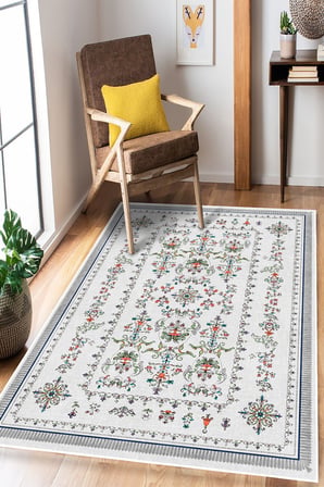 Floral Elegance Desen Baskılı Kaymaz Yıkanabilir Salon Oturma Odası Mutfak Balkon Halısı Yolluk