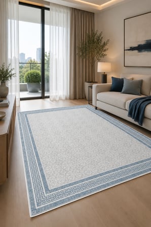 Modern Çerçeveli Baskılı Kaymaz Yıkanabilir Salon Oturma Odası Mutfak Balkon Halısı Yolluk