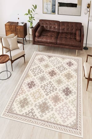 Kilim Desen Baskılı Kaymaz Yıkanabilir Salon Oturma Odası Mutfak Antre Balkon Halısı Yolluk