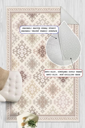 Kilim Desen Baskılı Kaymaz Yıkanabilir Salon Oturma Odası Mutfak Antre Balkon Halısı Yolluk