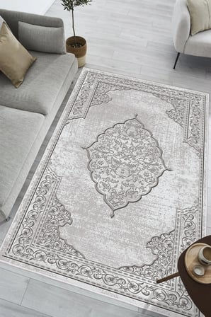 Göbekli Klasik Desen Baskılı Kaymaz Yıkanabilir Salon Oturma Odası Mutfak Halısı Yolluk