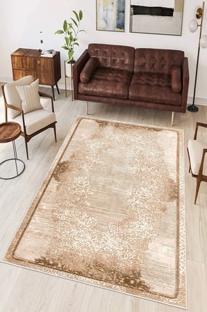 Çerçeve Desen Baskılı Kaymaz Yıkanabilir Salon Oturma Odası Mutfak Antre Halısı Yolluk