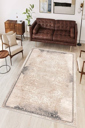 Çerçeve Desen Baskılı Kaymaz Yıkanabilir Salon Oturma Odası Mutfak Antre Halısı Yolluk