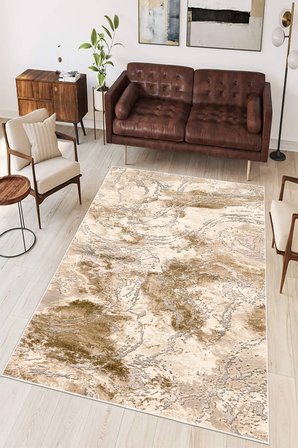 Lüks Mermer Desenli Gold Detaylı Dijital Baskılı Yıkanabilir Kaymaz Taban Salon Halısı Yolluk