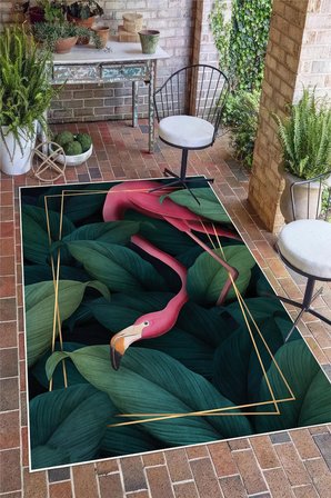Flamingo Desenli Baskılı Kaymaz Yıkanabilir Salon Oturma Odası Mutfak Balkon Halısı Yolluk