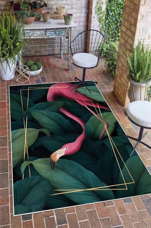 Flamingo Desenli Baskılı Kaymaz Yıkanabilir Salon Oturma Odası Mutfak Balkon Halısı Yolluk