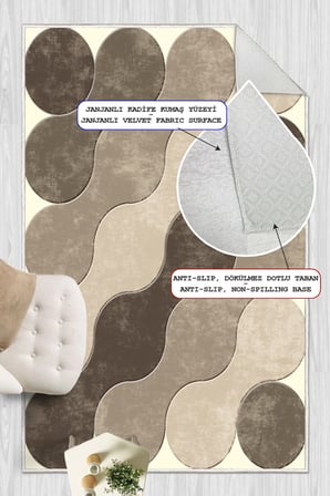 Geometrik Desen Baskılı Kaymaz Yıkanabilir Salon Oturma Odası Mutfak Antre Balkon Halısı Yolluk