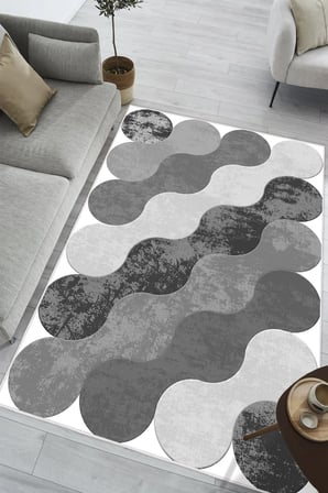Geometrik Desen Baskılı Kaymaz Yıkanabilir Salon Oturma Odası Mutfak Antre Balkon Halısı Yolluk