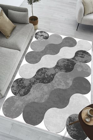 Geometrik Desen Baskılı Kaymaz Yıkanabilir Salon Oturma Odası Mutfak Antre Balkon Halısı Yolluk