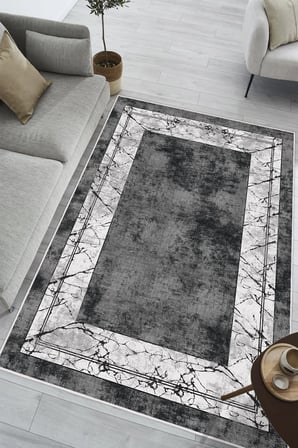 Çerçeveli Soyut Desenli Baskılı Kaymaz Yıkanabilir Salon Oturma Odası Mutfak Hol Antre Halısı Yolluk