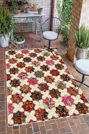 Etnik Otantik Patchwork Desenli Renkli Dijital Baskılı Yıkanabilir Kaymaz Taban Salon Halısı Yolluk