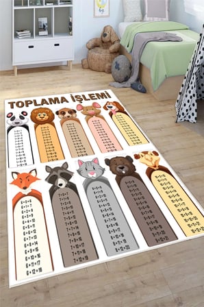 Toplama İşlemi Desenli Baskılı Yıkanabilir Kaymaz Eğitici Öğretici Anaokulu Kreş Halısı