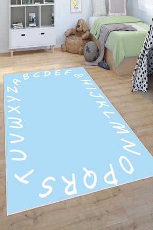 Alfabe Desenli Baskılı Yıkanabilir Kaymaz Taban Eğitici Öğretici Anaokulu ve Kreş Halısı