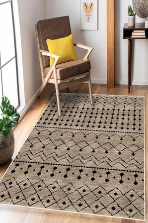 Bohem Çizgili Dijital Baskılı Kaymaz Yıkanabilir Salon Oturma Odası Mutfak Antre Balkon Halı Yolluk