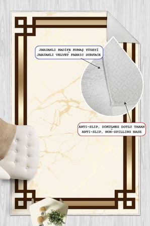 Çerçeveli Baskılı Kaymaz Yıkanabilir Salon Oturma Odası Mutfak Antre Hol Halısı Yolluk