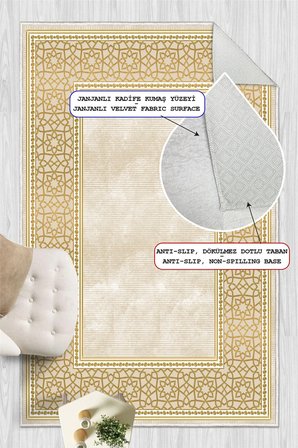 Gold Çerçeve Desenli Baskılı Kaymaz Yıkanabilir Salon Oturma Odası Antre Halısı Yolluk