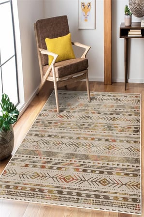Renkli Kilim Desenli Baskılı Kaymaz Yıkanabilir Salon Oturma Odası Mutfak Antre Halısı Yolluk