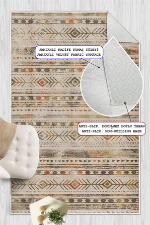 Renkli Kilim Desenli Baskılı Kaymaz Yıkanabilir Salon Oturma Odası Mutfak Antre Halısı Yolluk