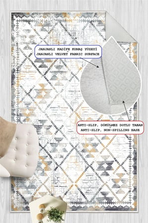 Modern Kilim Desen Baskılı Kaymaz Yıkanabilir Salon Oturma Odası Mutfak Antre Halısı Yolluk