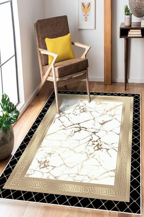 Çerçeve Desen Baskılı Kaymaz Yıkanabilir Salon Oturma Odası Mutfak Hol Antre Halısı Yolluk