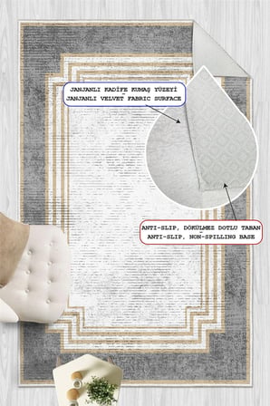 Modern Çerçeve Desenli  Baskılı Kaymaz Yıkanabilir Salon Oturma Odası Mutfak Antre Halısı Yolluk